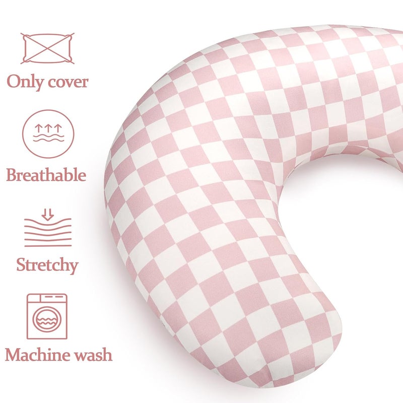 DAYEEBALL Nursing Pillow Cover, Removable Nursing Covers for Breastfeeding Pillows, Stretchy and Soft Fit for Baby Girls Boys Newborn, Pink Checkerboard (Only Cover) - Image 2